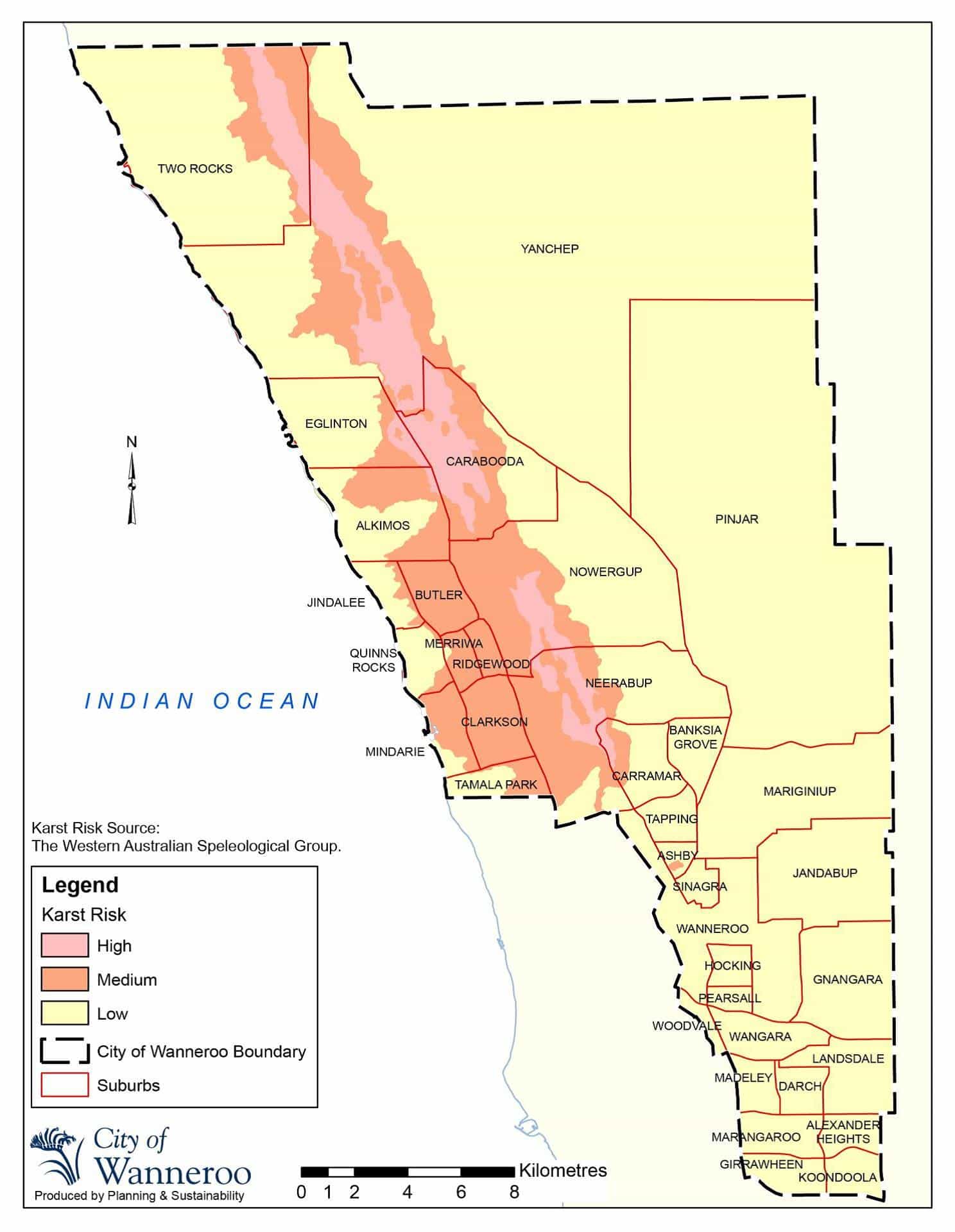 City Of Wanneroo Map Karst Landforms And Planning Approvals - Aurora Environmental